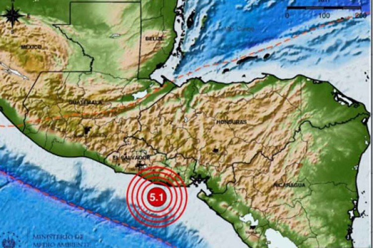 Reportan sismo de 5.1 frente a costa de El Salvador
