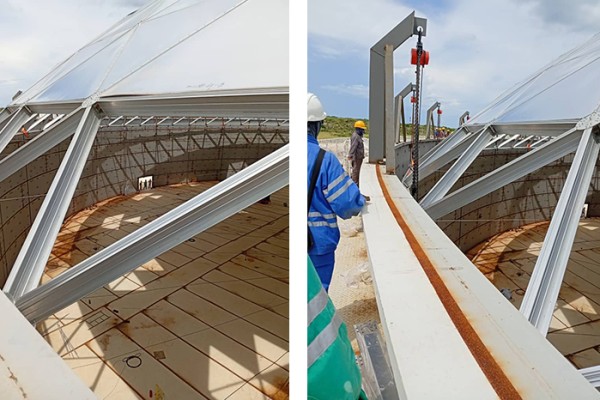 Colocan domo a nuevo tanque en Base de Supertanqueros de Matanzas