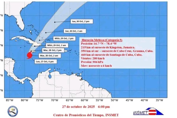 AVISO DE CICLÓN TROPICAL No. 16: Melissa comienza a moverse lentamente al noroeste