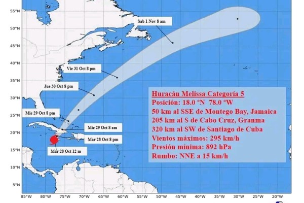 AVISO DE CICLÓN TROPICAL No. 19: Melissa penetrando por el sur de Jamaica