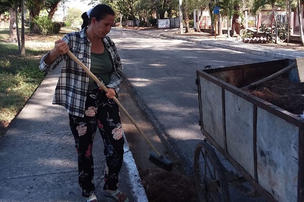 Trabajadores del sector de Comunales activos en la higienización de la ciudad.